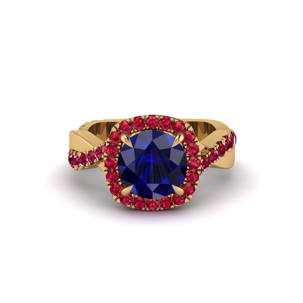 Sapphire Twist Shank Halo Engagement Ring - Cheyenne No. 58