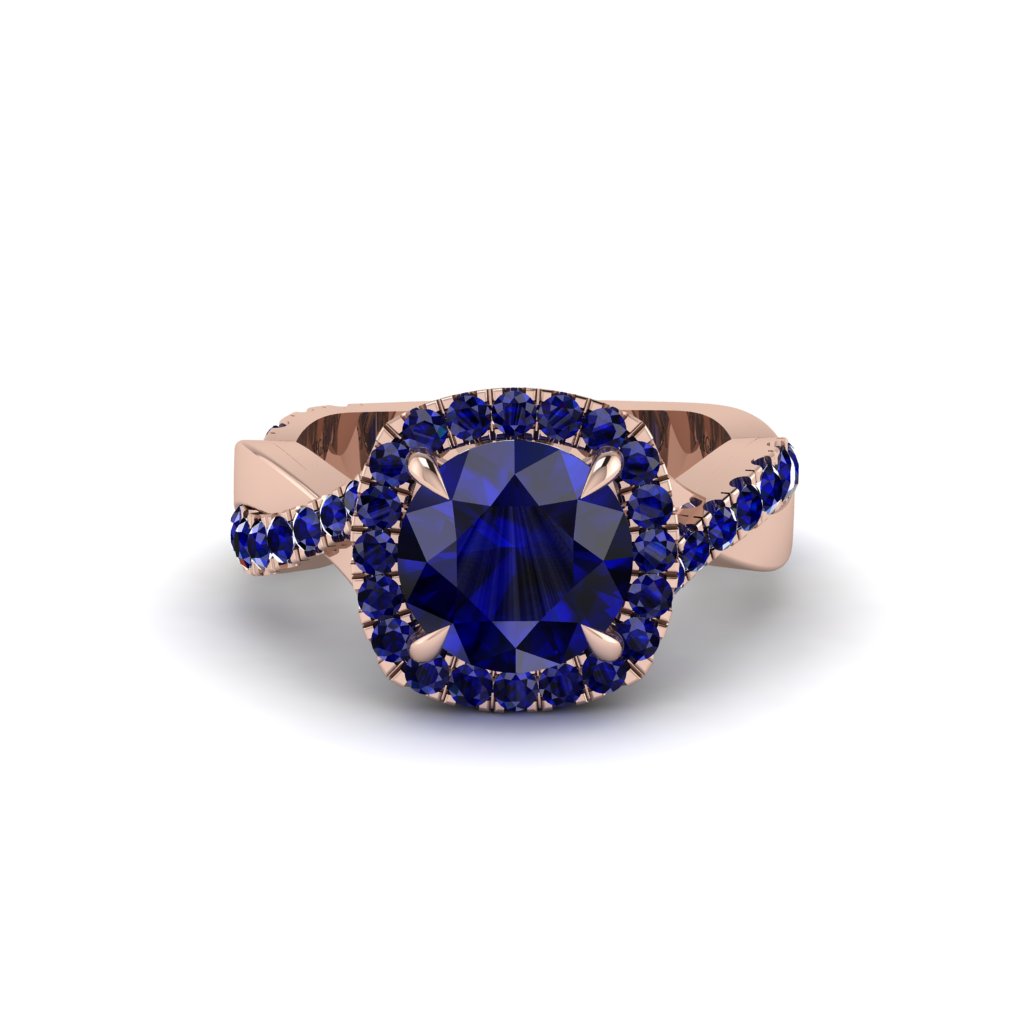 Sapphire Twist Shank Halo Engagement Ring - Cheyenne No. 74