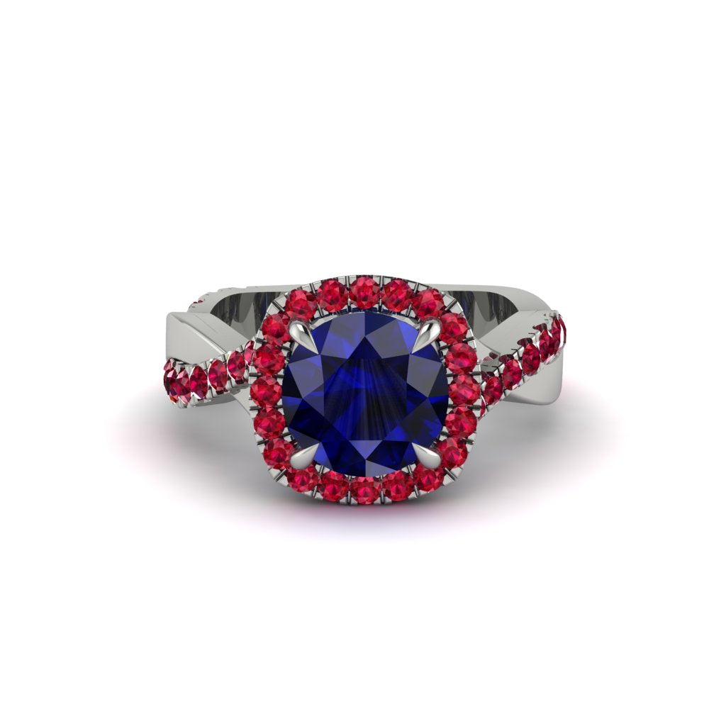 Sapphire Twist Shank Halo Engagement Ring - Cheyenne No. 60