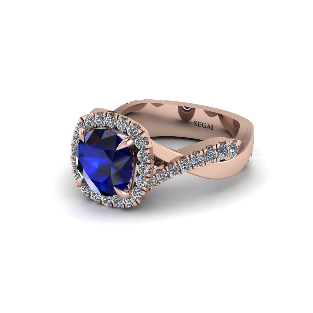 Sapphire Twist Shank Halo Engagement Ring - Cheyenne No. 14