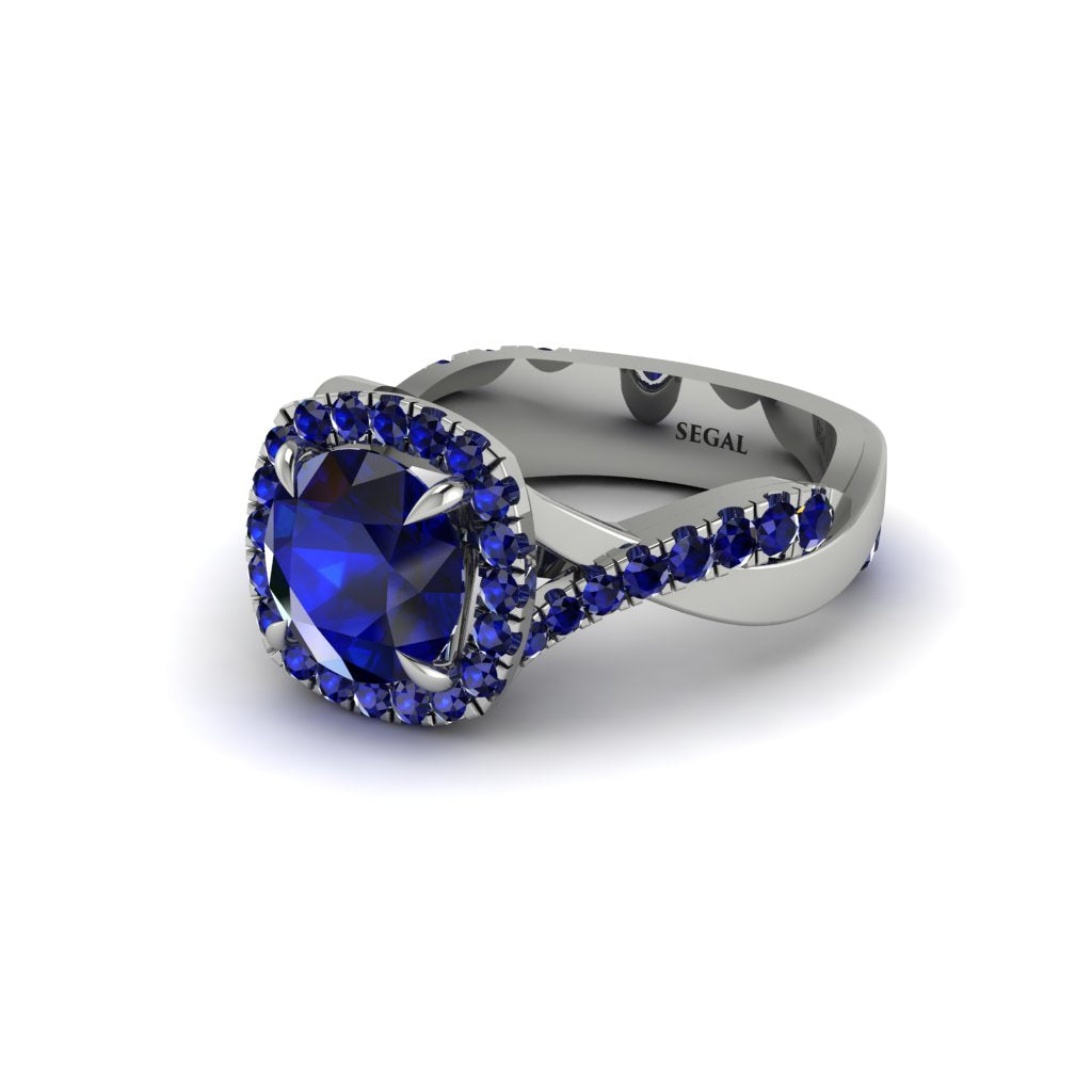 Sapphire Twist Shank Halo Engagement Ring - Cheyenne No. 75