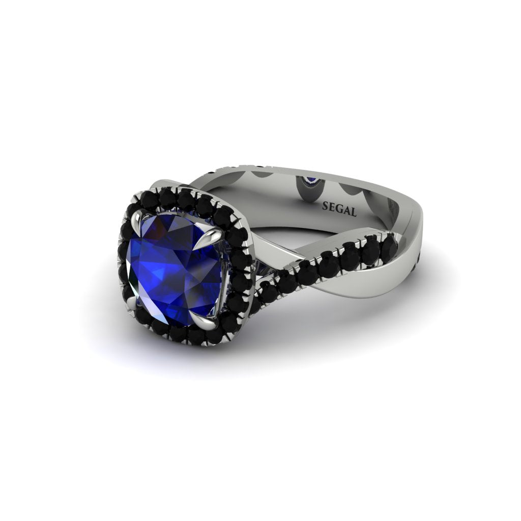 Sapphire Twist Shank Halo Engagement Ring - Cheyenne No. 45
