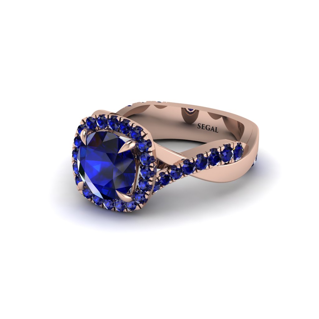 Sapphire Twist Shank Halo Engagement Ring - Cheyenne No. 74