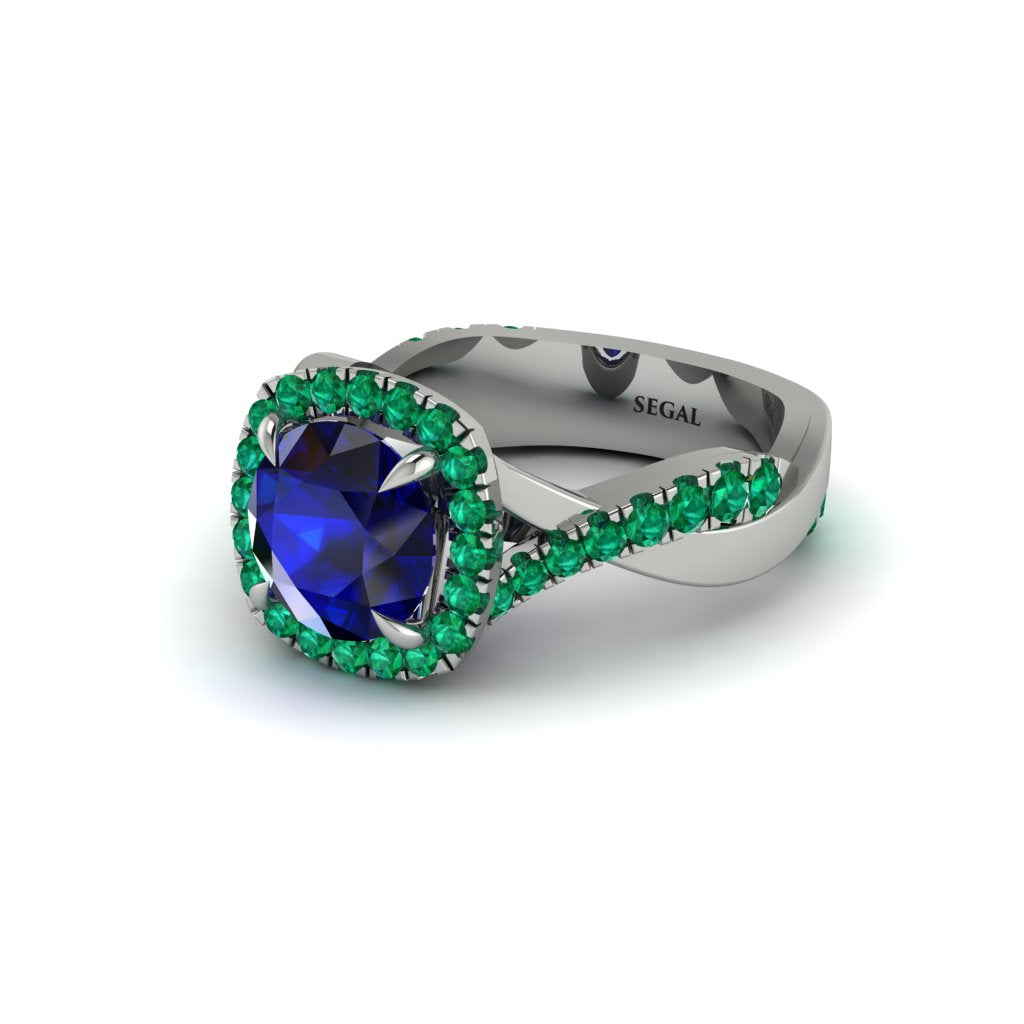 Sapphire Twist Shank Halo Engagement Ring - Cheyenne No. 30