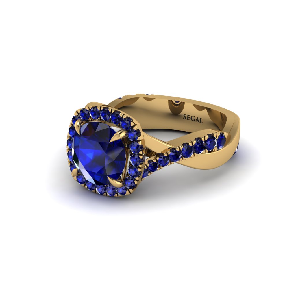 Sapphire Twist Shank Halo Engagement Ring - Cheyenne No. 73