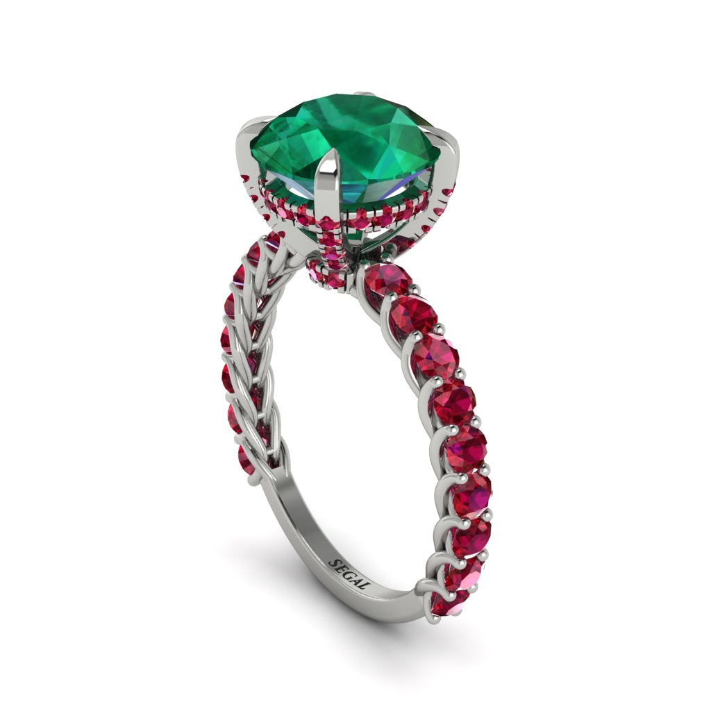 Emerald Twisted Band Halo Engagement Ring - Avianna No. 51