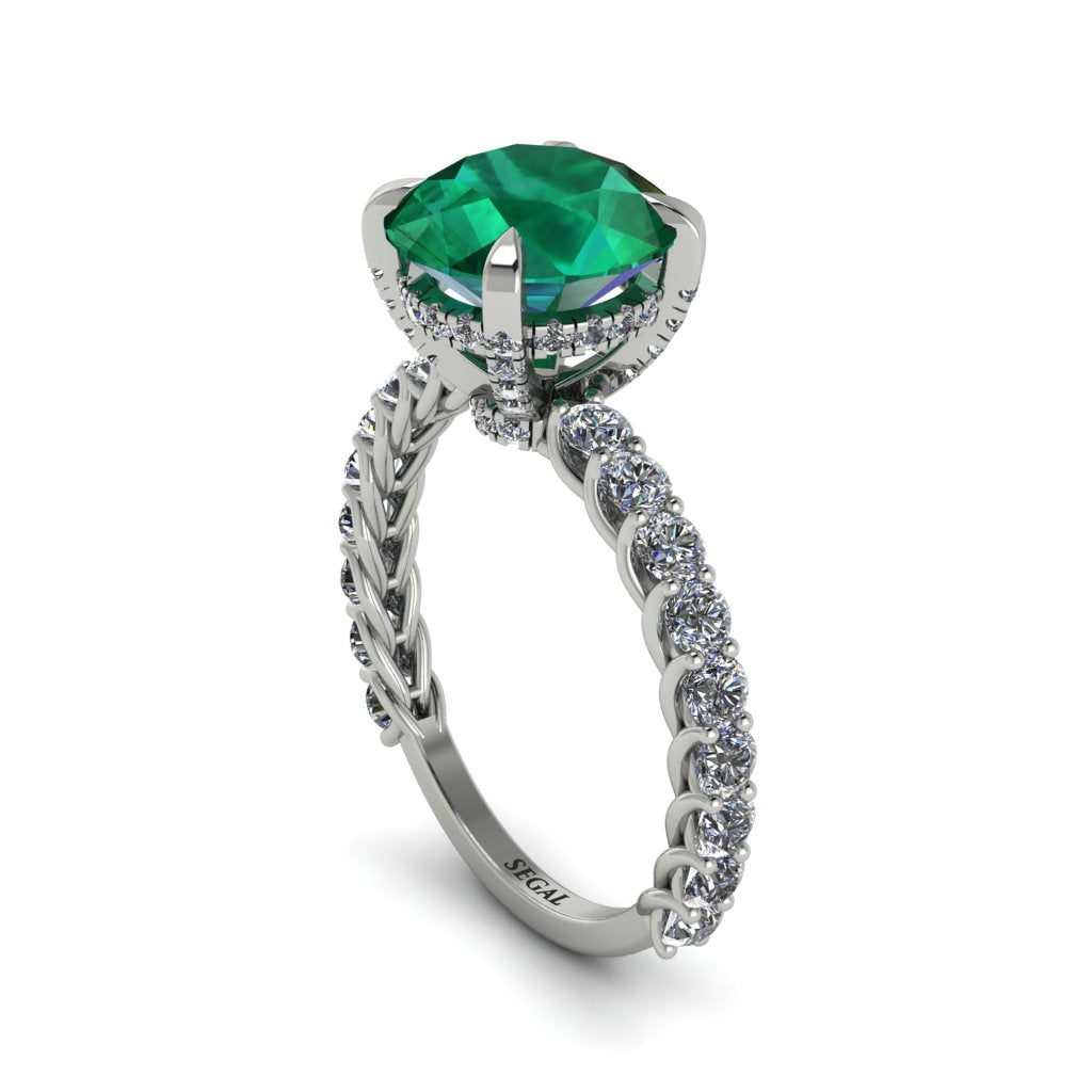 Emerald Twisted Band Halo Engagement Ring - Avianna No. 6