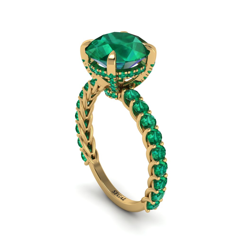 Emerald Twisted Band Halo Engagement Ring - Avianna No. 19