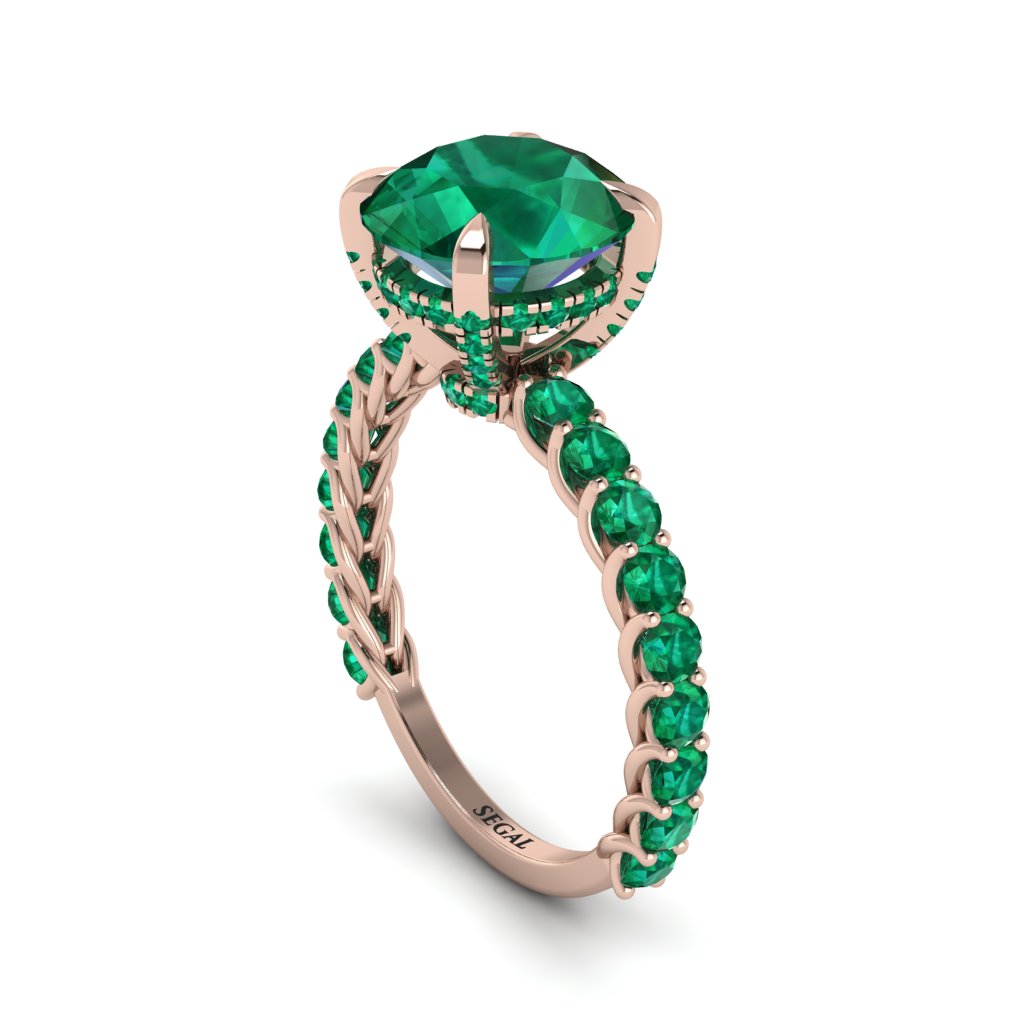 Emerald Twisted Band Halo Engagement Ring - Avianna No. 20