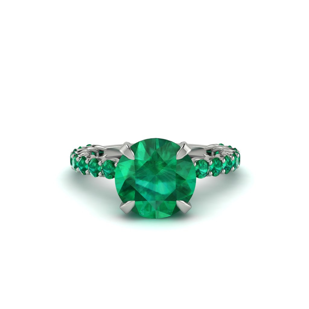 Emerald Twisted Band Halo Engagement Ring - Avianna No. 21