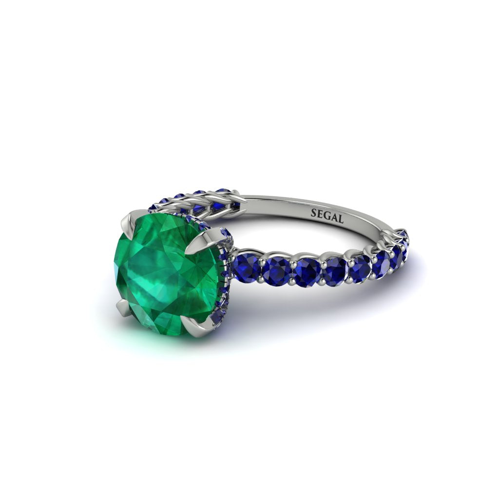 Emerald Twisted Band Halo Engagement Ring - Avianna No. 66