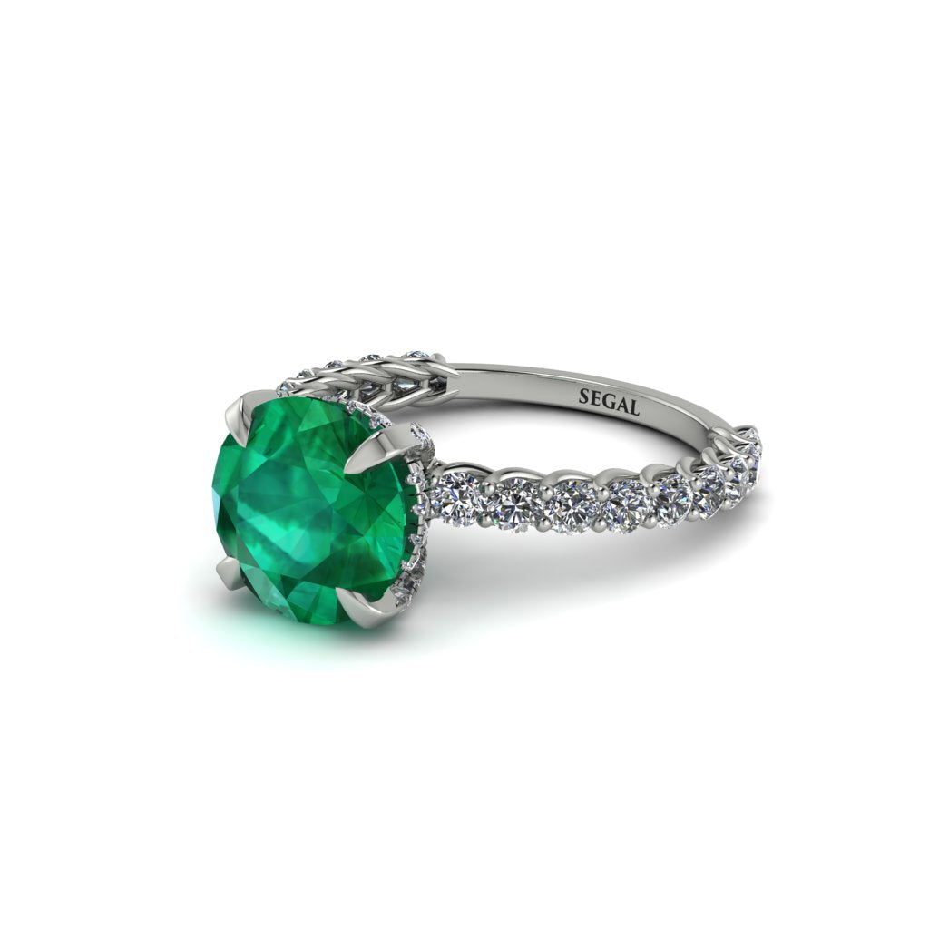 Emerald Twisted Band Halo Engagement Ring - Avianna No. 6