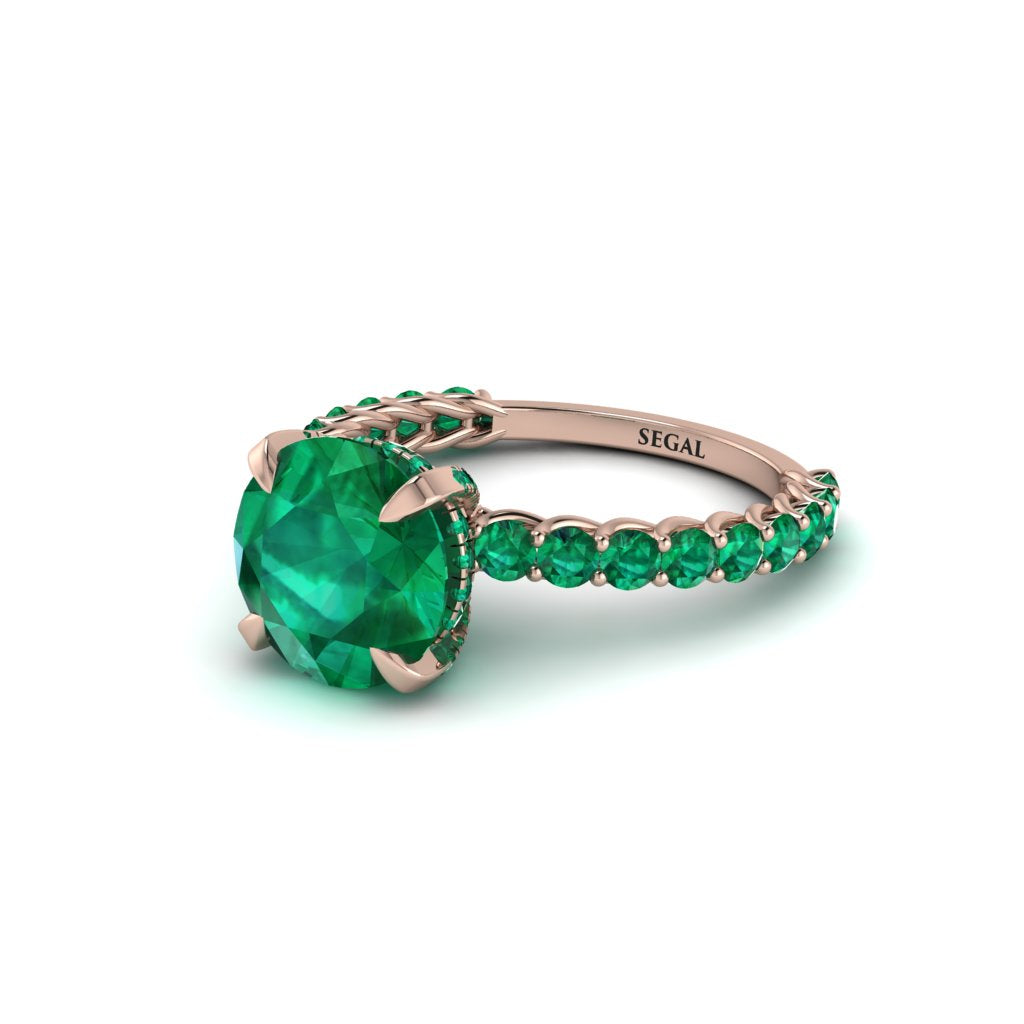 Emerald Twisted Band Halo Engagement Ring - Avianna No. 20