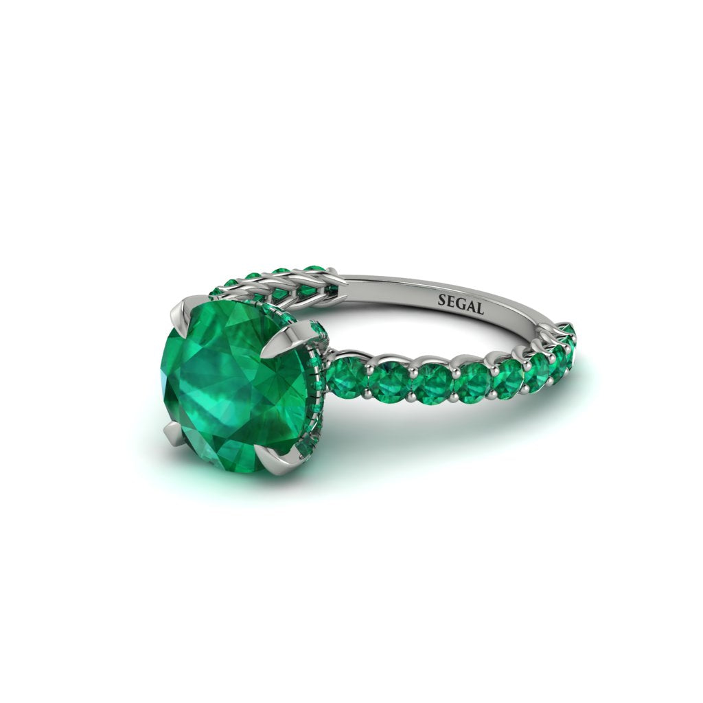 Emerald Twisted Band Halo Engagement Ring - Avianna No. 21