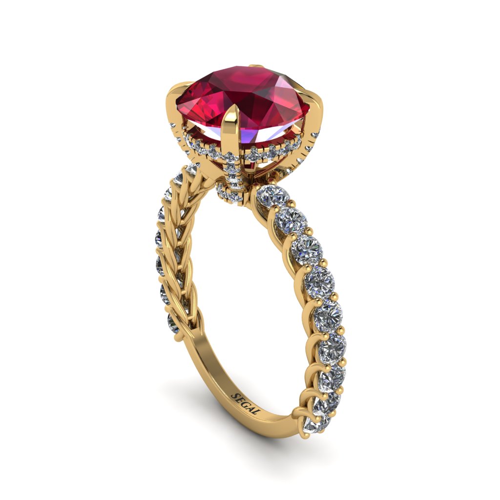 Ruby Twisted Band Halo Engagement Ring - Avianna No. 10