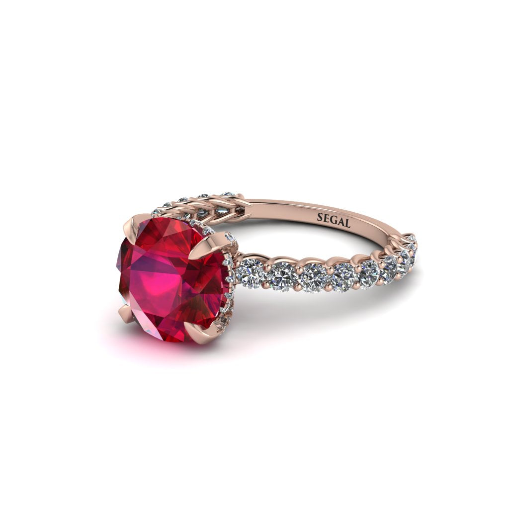 Ruby Twisted Band Halo Engagement Ring - Avianna No. 11
