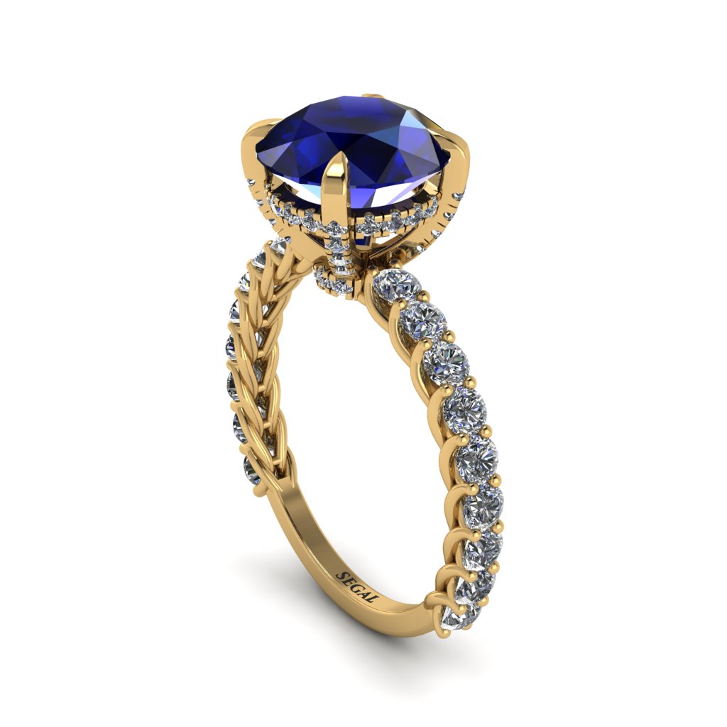 Sapphire Twisted Band Halo Engagement Ring - Avianna No. 13