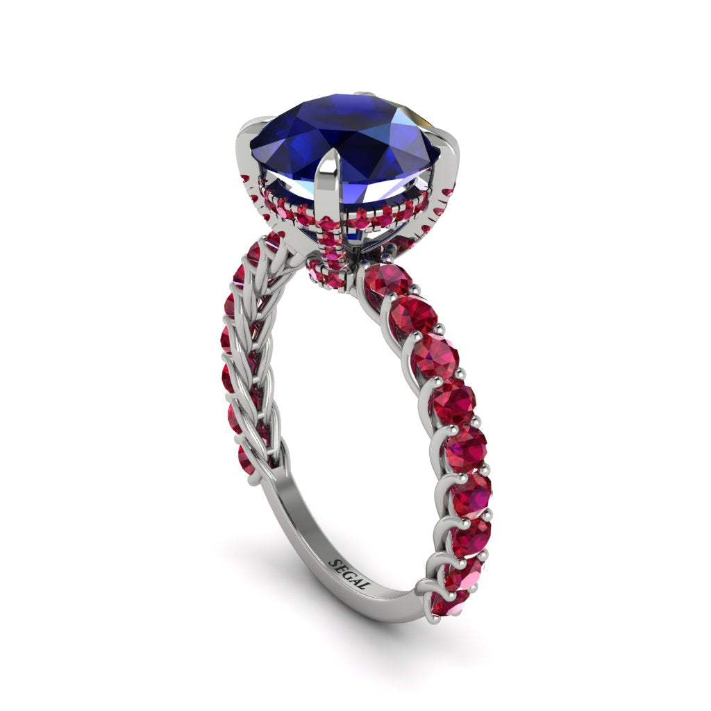 Sapphire Twisted Band Halo Engagement Ring - Avianna No. 60