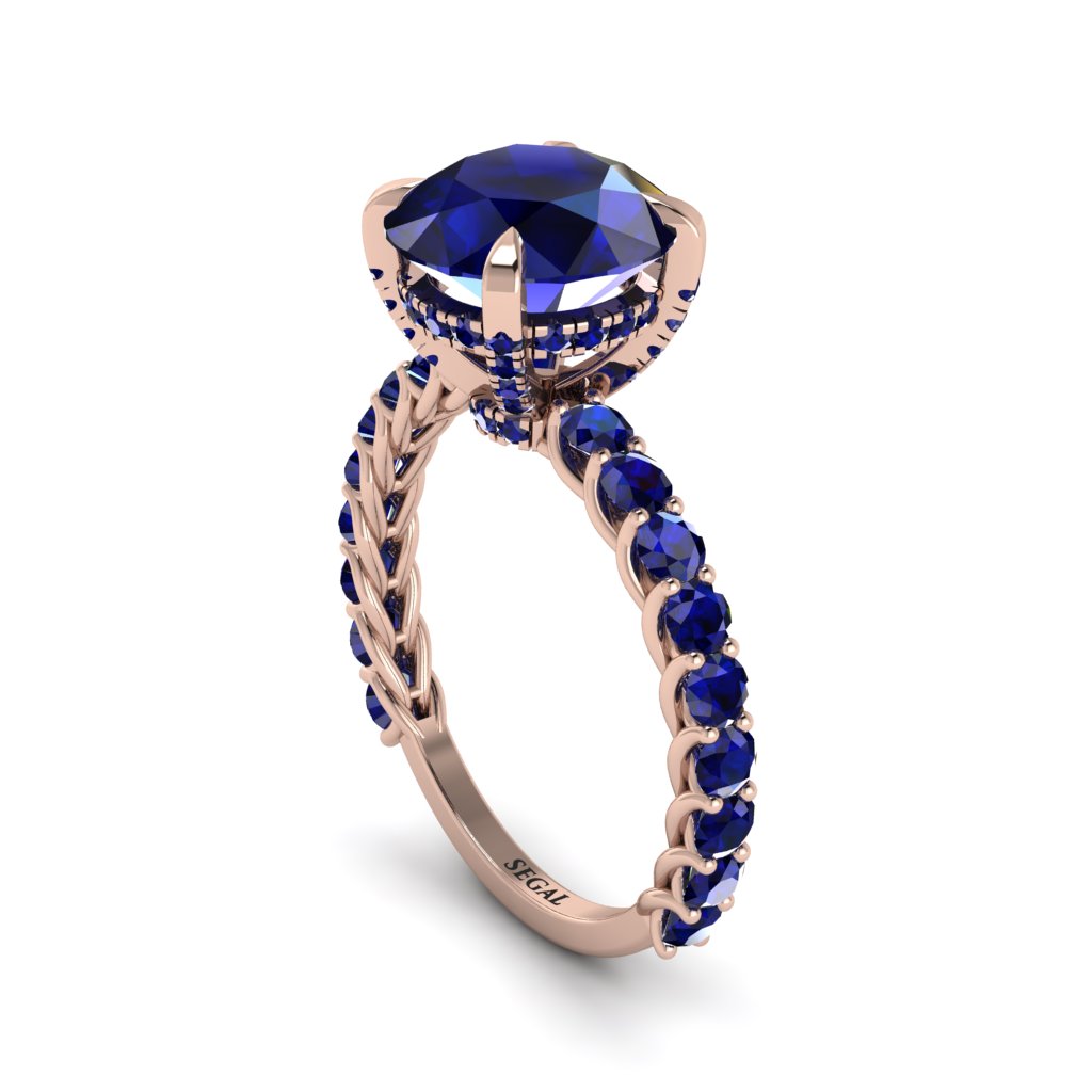 Sapphire Twisted Band Halo Engagement Ring - Avianna No. 74