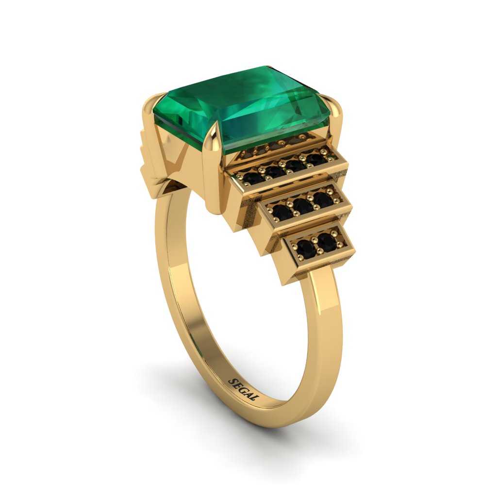 Unique Geometric Radiant Emerald Engagement Ring - Wilma No. 34