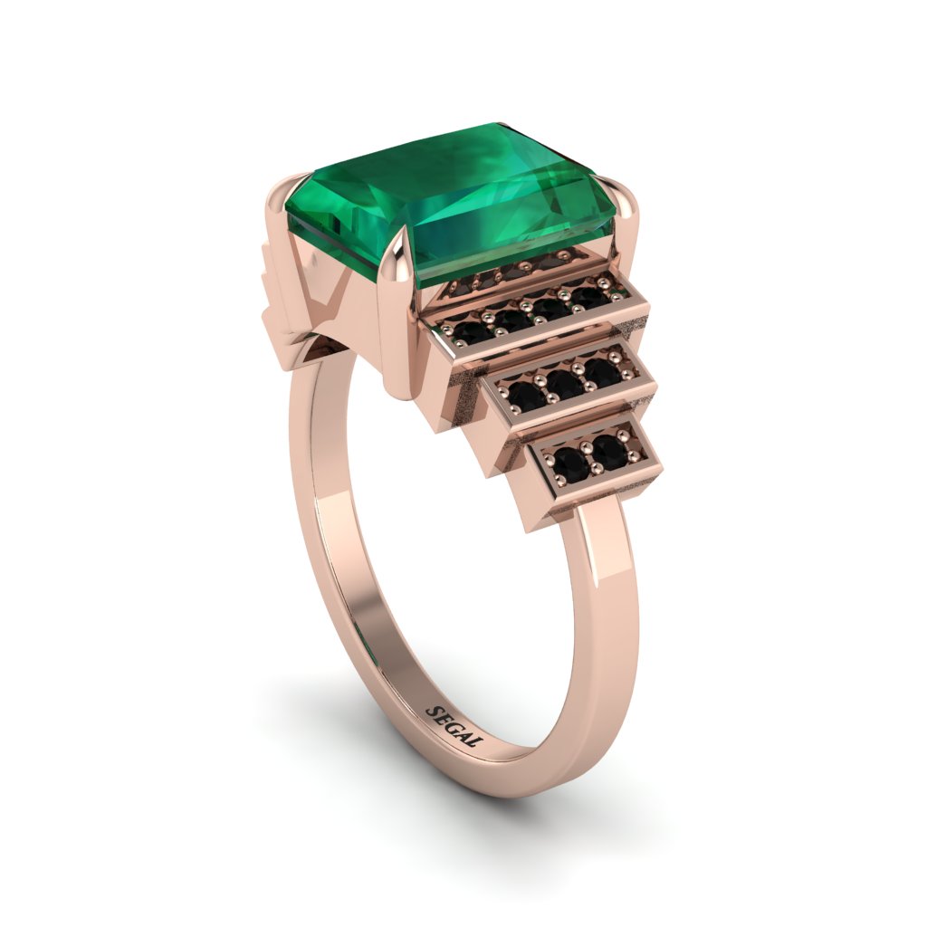 Unique Geometric Radiant Emerald Engagement Ring - Wilma No. 35