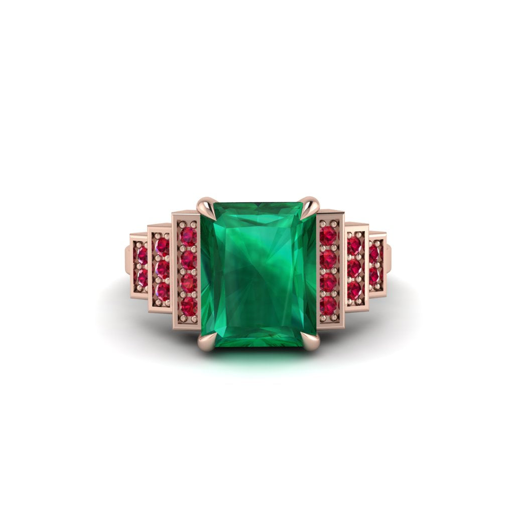 Unique Geometric Radiant Emerald Engagement Ring - Wilma No. 50