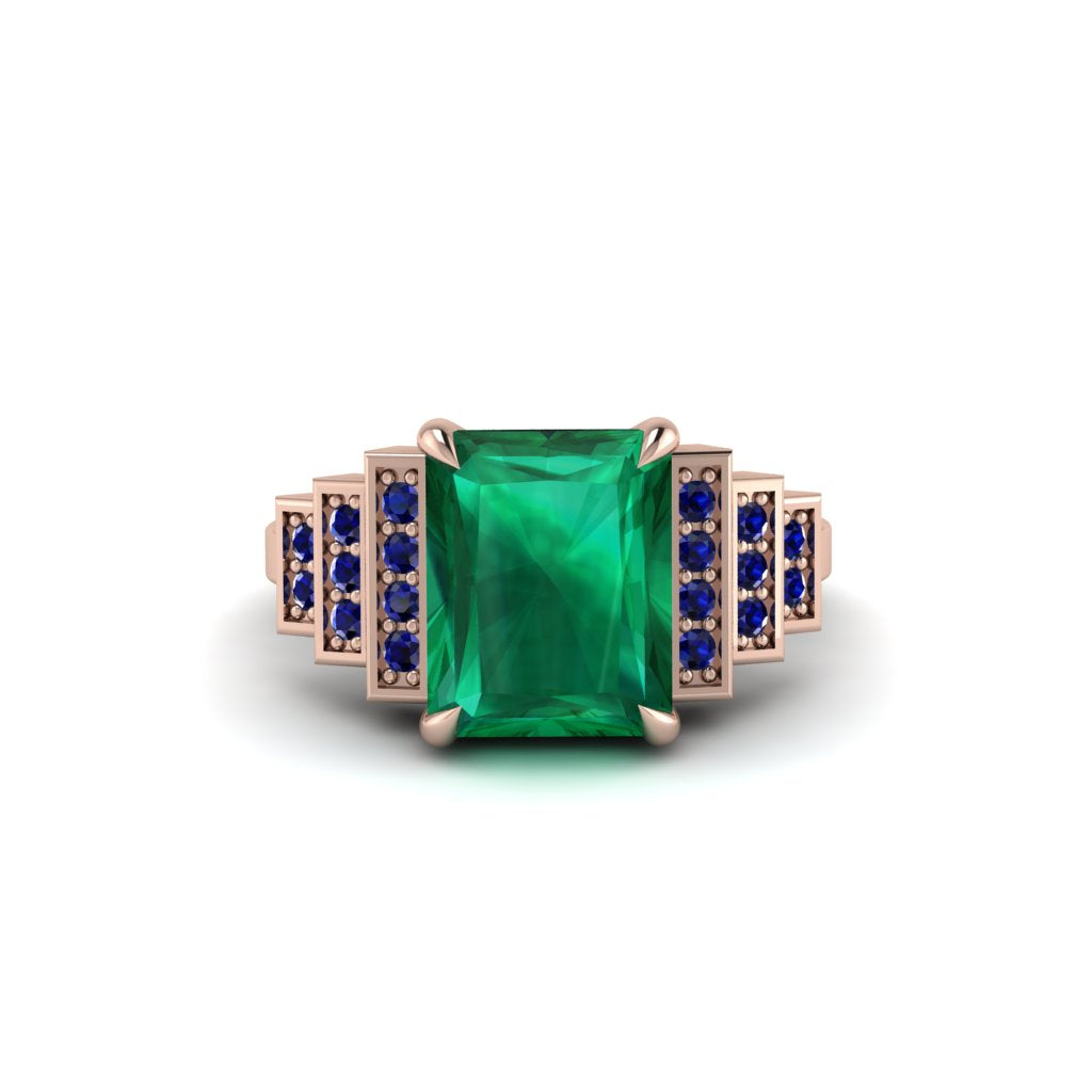 Unique Geometric Radiant Emerald Engagement Ring - Wilma No. 65