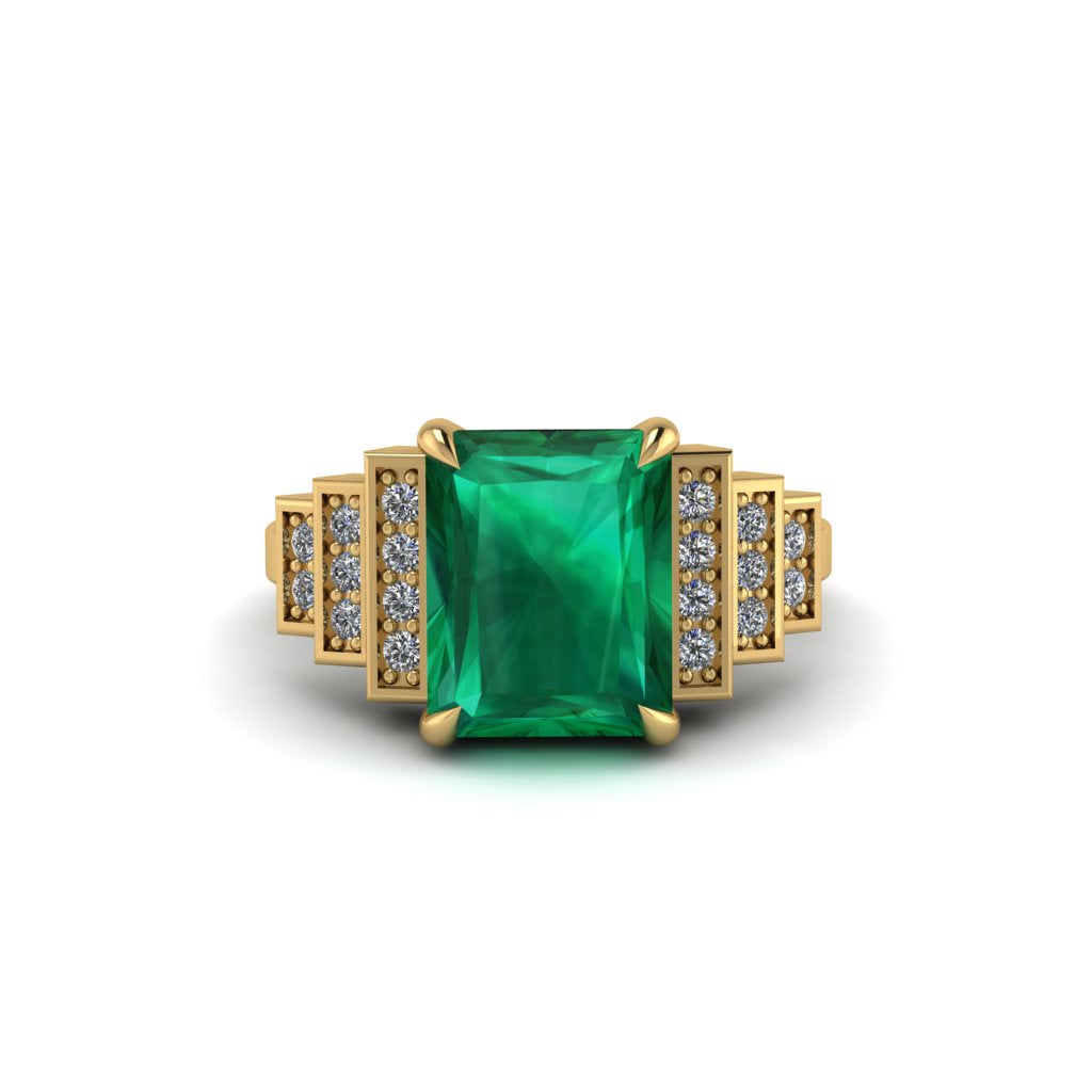 Unique Geometric Radiant Emerald Engagement Ring - Wilma No. 4