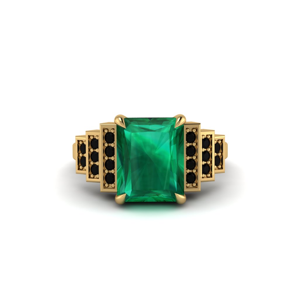Unique Geometric Radiant Emerald Engagement Ring - Wilma No. 34