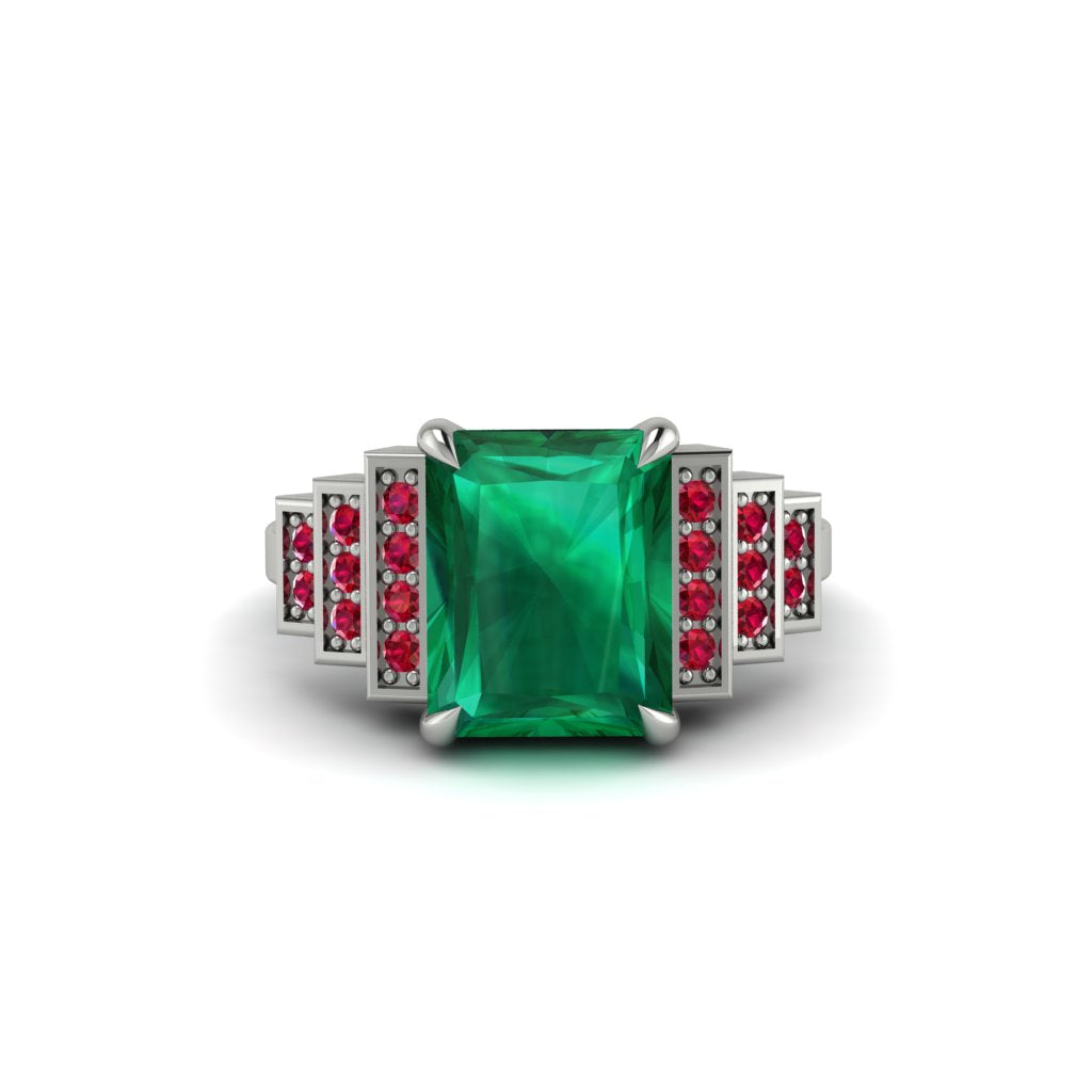 Unique Geometric Radiant Emerald Engagement Ring - Wilma No. 51