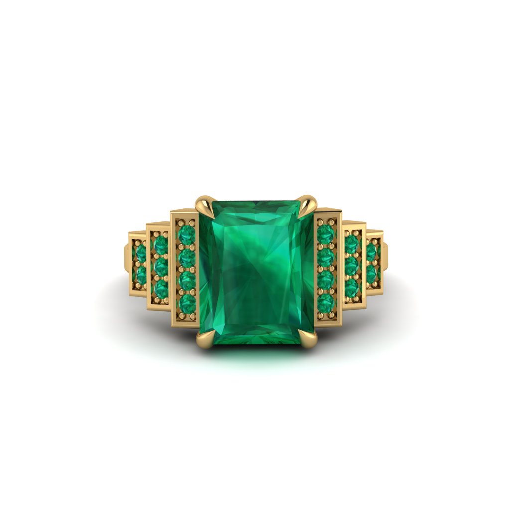 Unique Geometric Radiant Emerald Engagement Ring - Wilma No. 19