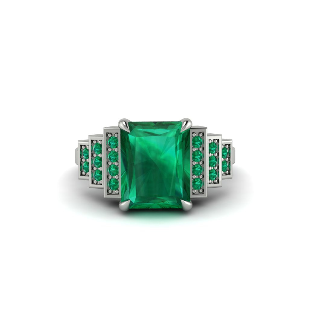 Unique Geometric Radiant Emerald Engagement Ring - Wilma No. 21