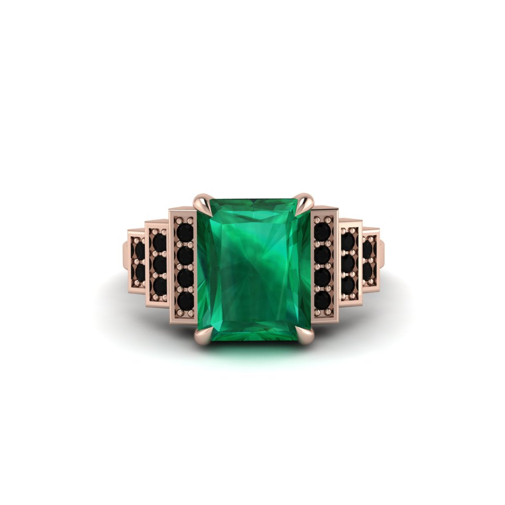 Unique Geometric Radiant Emerald Engagement Ring - Wilma No. 35