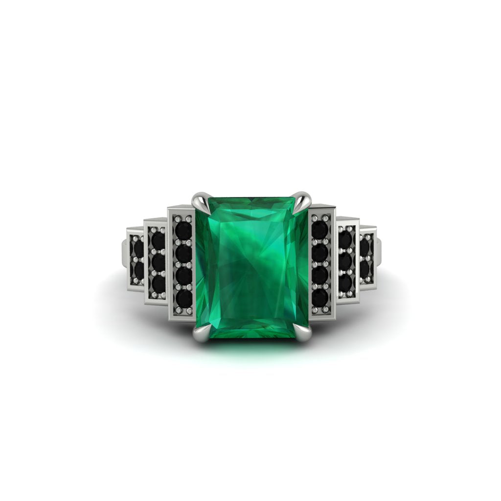Unique Geometric Radiant Emerald Engagement Ring - Wilma No. 36
