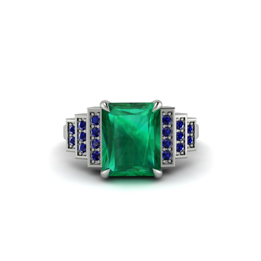 Unique Geometric Radiant Emerald Engagement Ring - Wilma No. 66