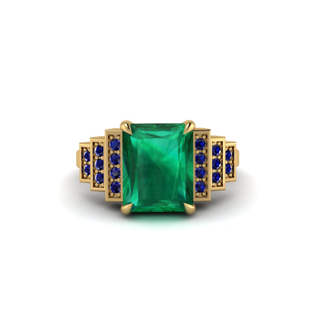 Unique Geometric Radiant Emerald Engagement Ring - Wilma No. 64
