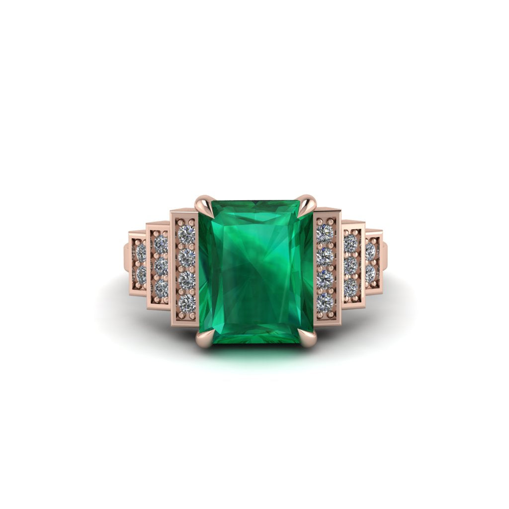 Unique Geometric Radiant Emerald Engagement Ring - Wilma No. 5