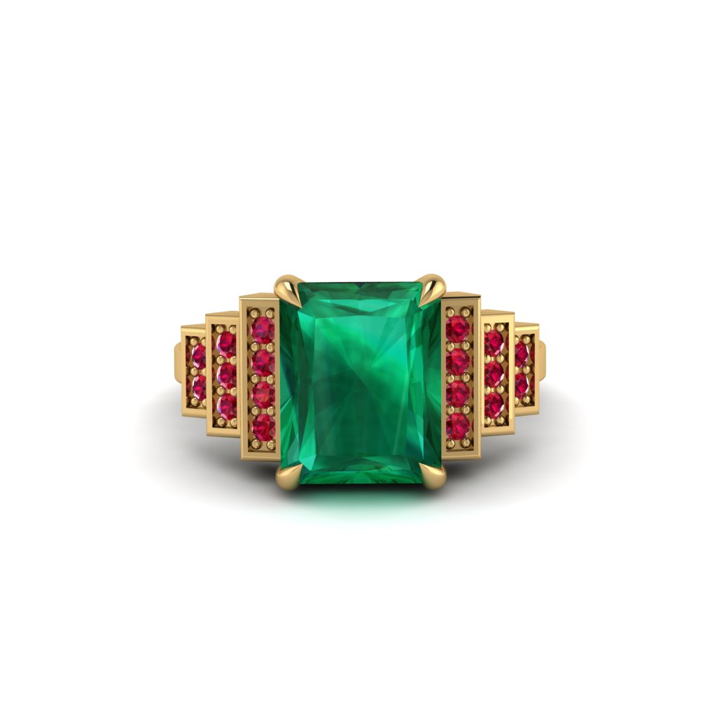 Unique Geometric Radiant Emerald Engagement Ring - Wilma No. 49
