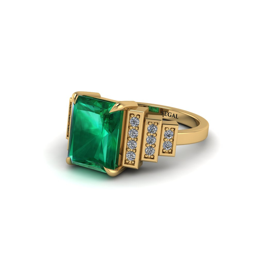 Unique Geometric Radiant Emerald Engagement Ring - Wilma No. 4