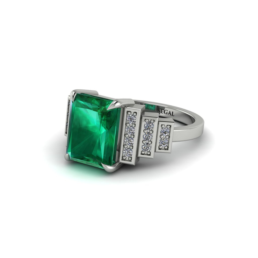 Unique Geometric Radiant Emerald Engagement Ring - Wilma No. 6
