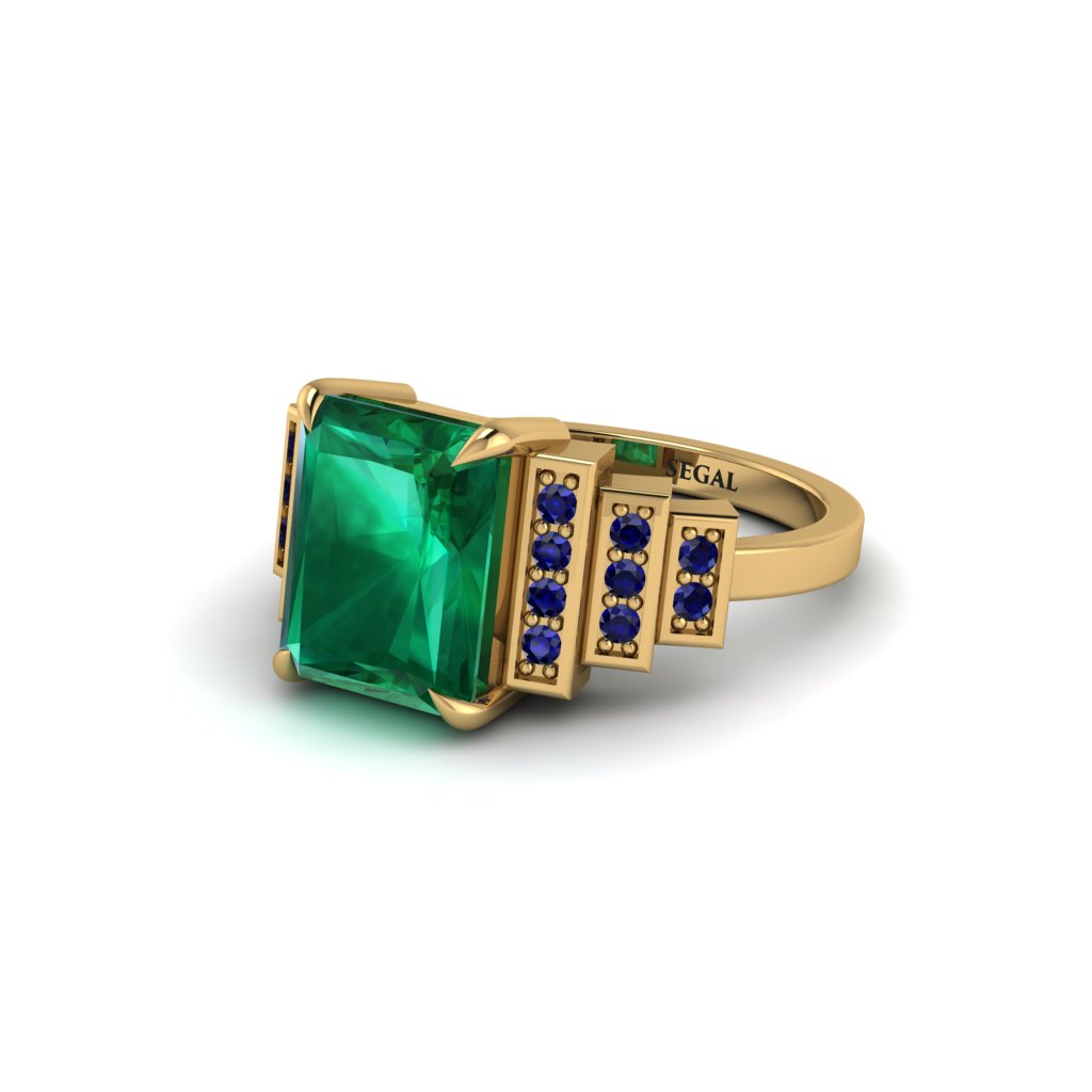 Unique Geometric Radiant Emerald Engagement Ring - Wilma No. 64