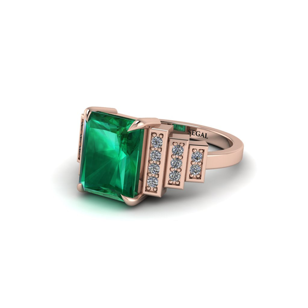 Unique Geometric Radiant Emerald Engagement Ring - Wilma No. 5