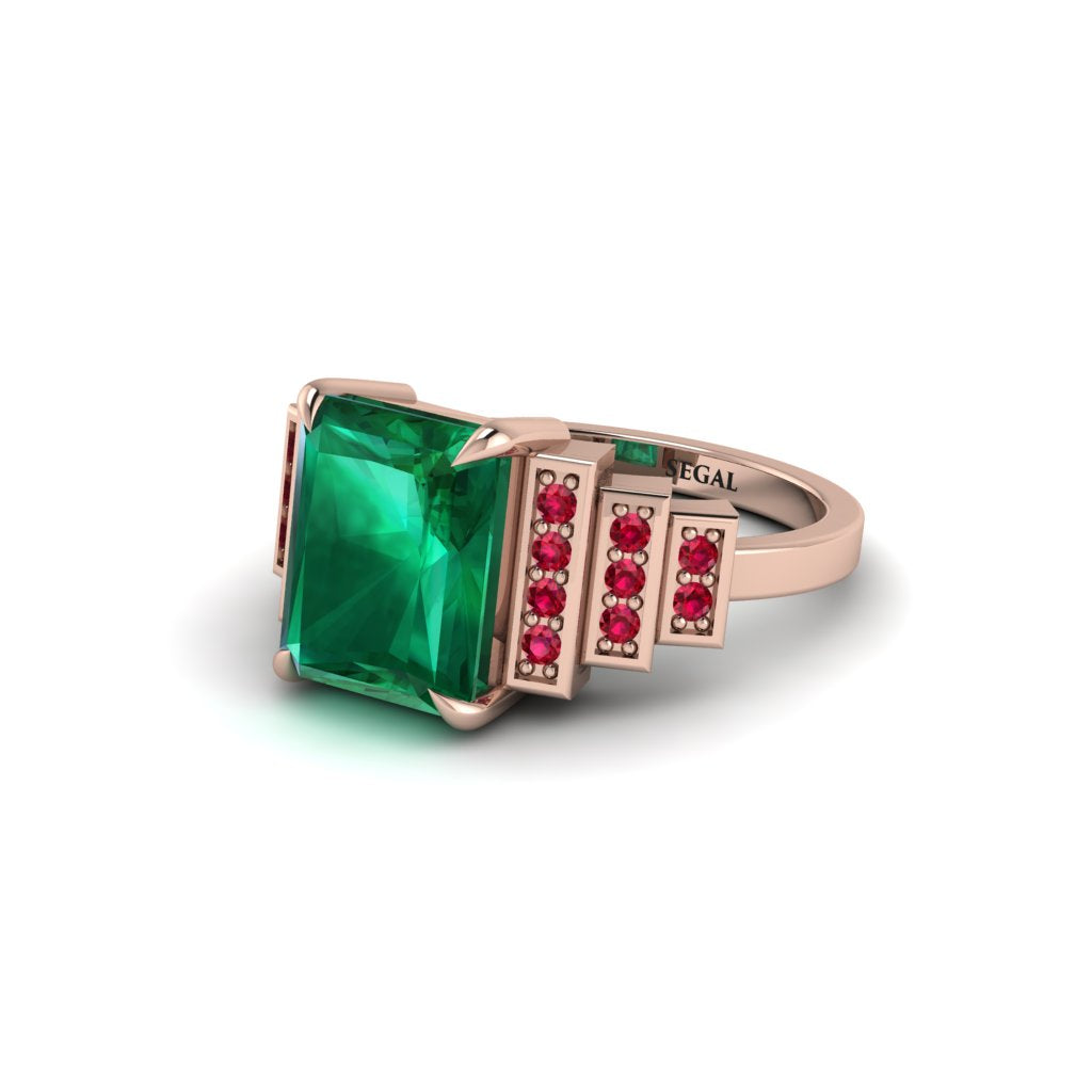 Unique Geometric Radiant Emerald Engagement Ring - Wilma No. 50