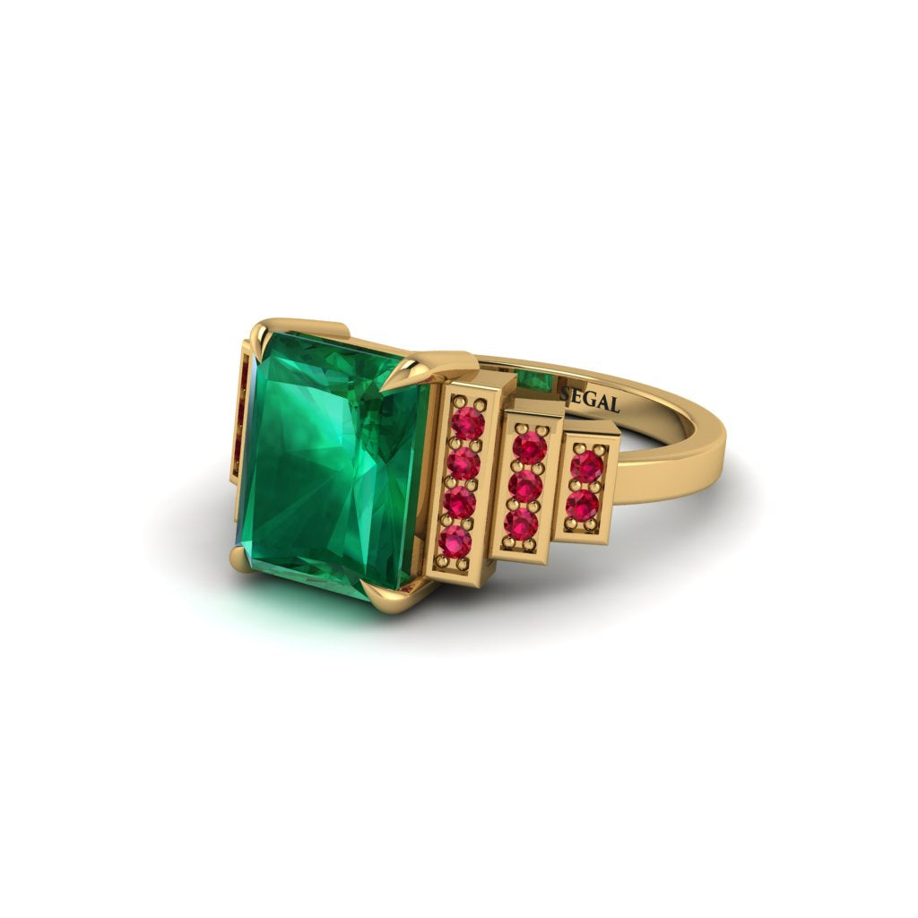 Unique Geometric Radiant Emerald Engagement Ring - Wilma No. 49