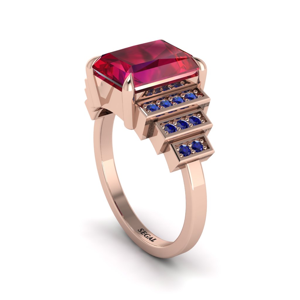 Unique Geometric Radiant Ruby Engagement Ring - Wilma No. 71