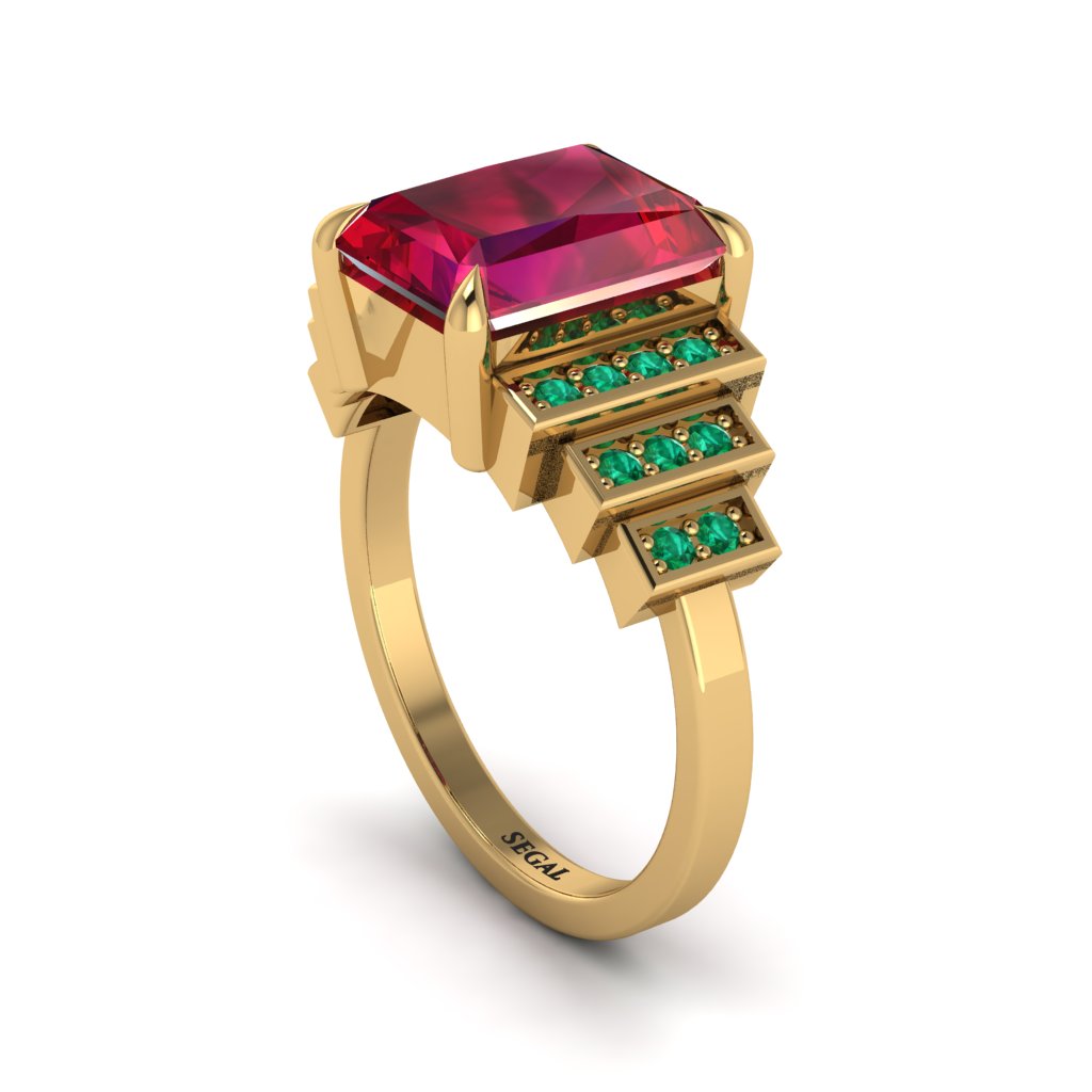 Unique Geometric Radiant Ruby Engagement Ring - Wilma No. 25