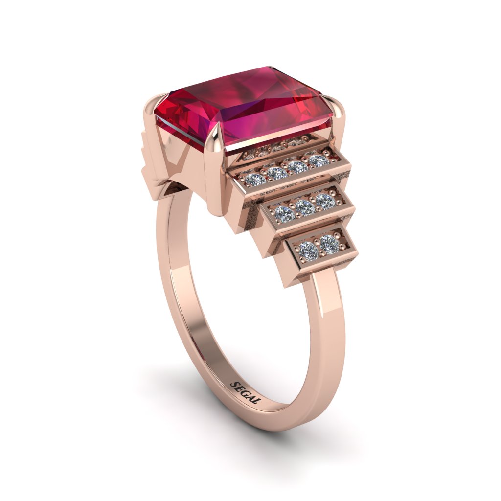 Unique Geometric Radiant Ruby Engagement Ring - Wilma No. 11