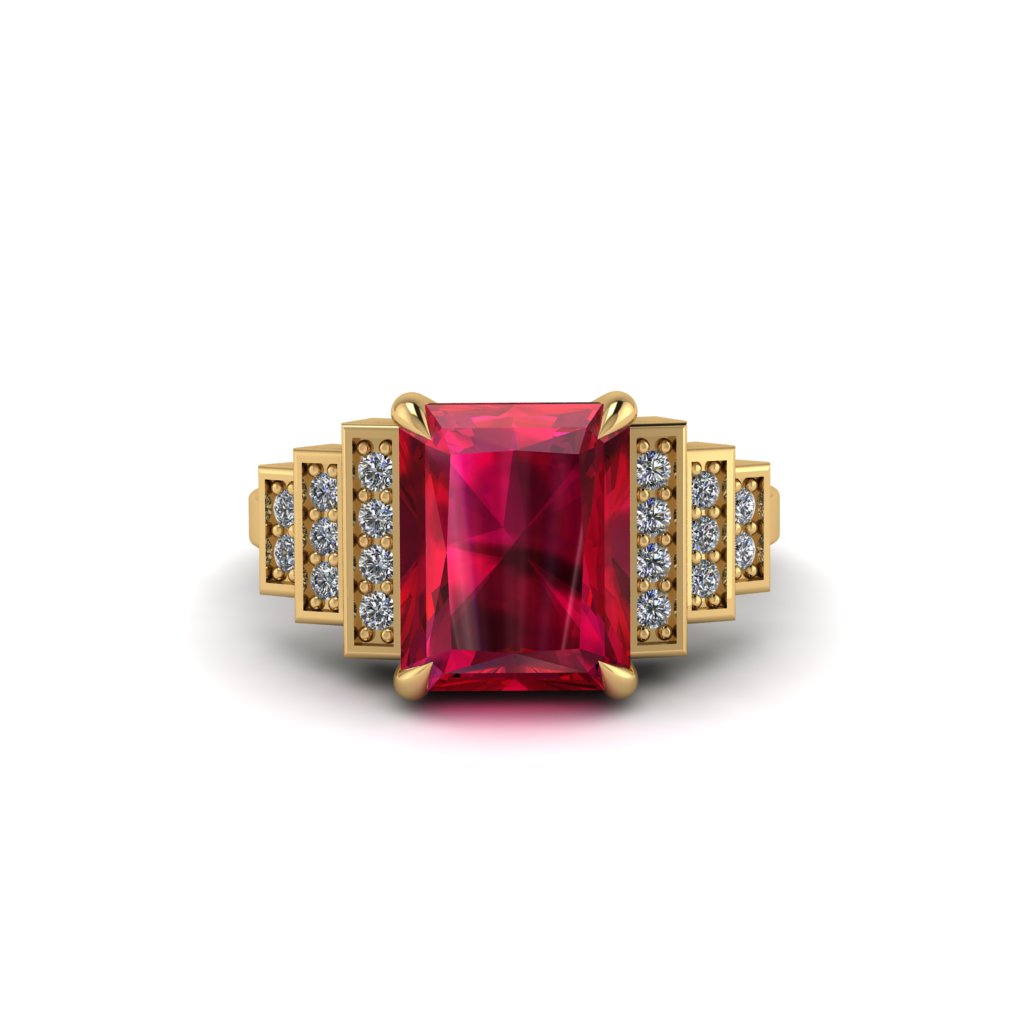 Unique Geometric Radiant Ruby Engagement Ring - Wilma No. 10
