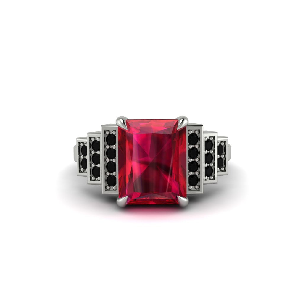 Unique Geometric Radiant Ruby Engagement Ring - Wilma No. 42