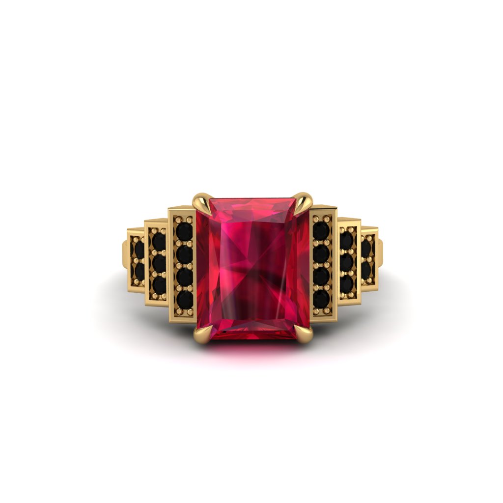 Unique Geometric Radiant Ruby Engagement Ring - Wilma No. 40
